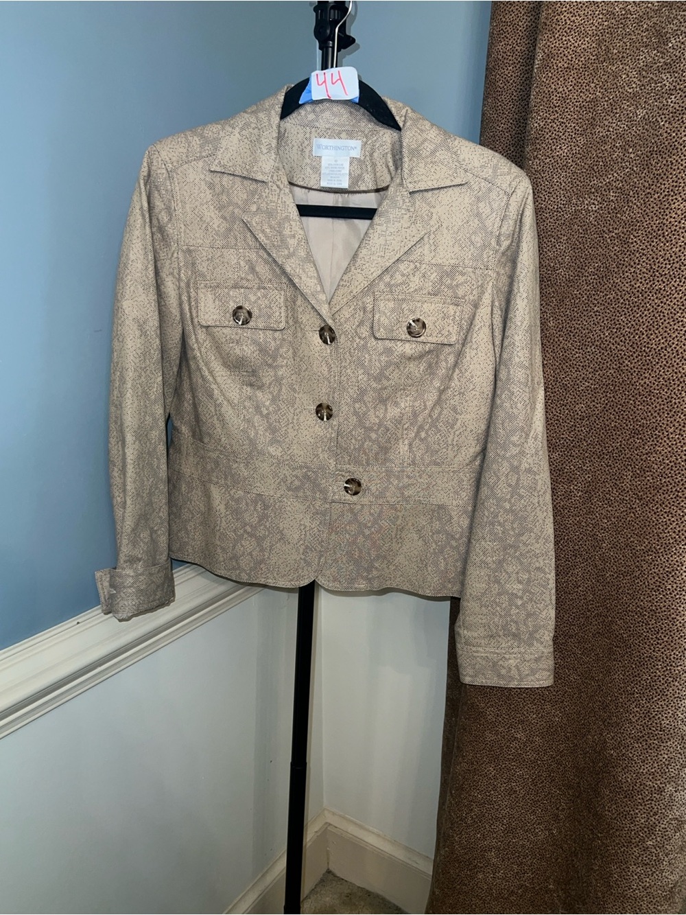 Worthington Beige Printed Button-Front Blazer